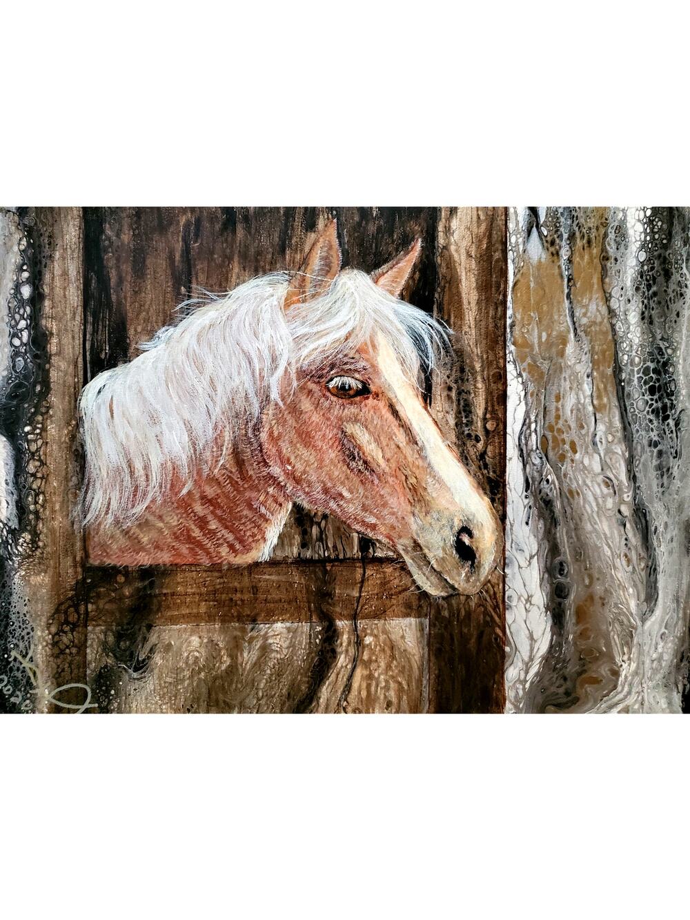 "Palomino Pony In Stall" Art Print my Original Work 11" x 14" Acid Free Stock